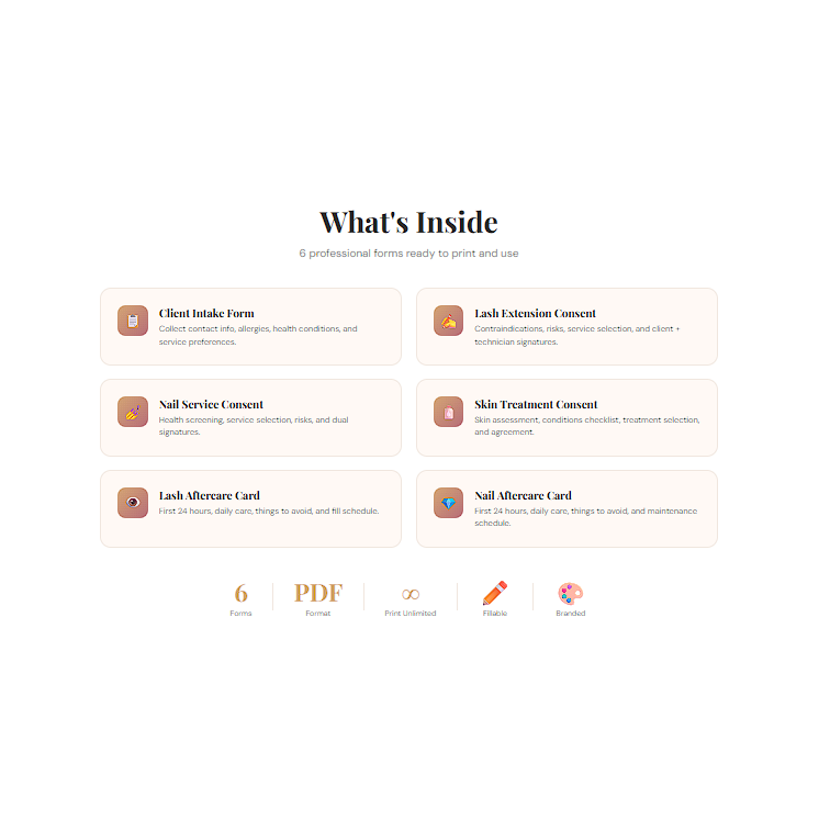 Beauty Client Forms Pack — 6 Professional PDF Forms